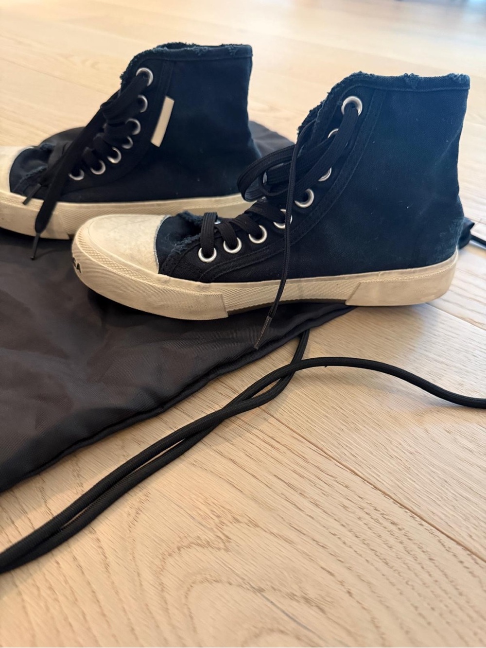 Balenciaga Black Paris Distressed Canvas High-Top Sneakers Shoes 36